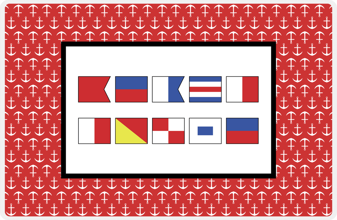 Personalized Nautical Flags Placemat with Anchors - Red and Black - Flags without Letters -  View