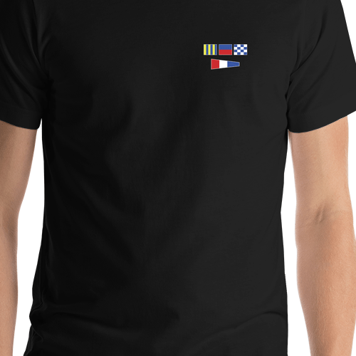 Personalized Nautical Flags T-Shirt - Black - Small Logo-Area Text - Shirt Close-Up View