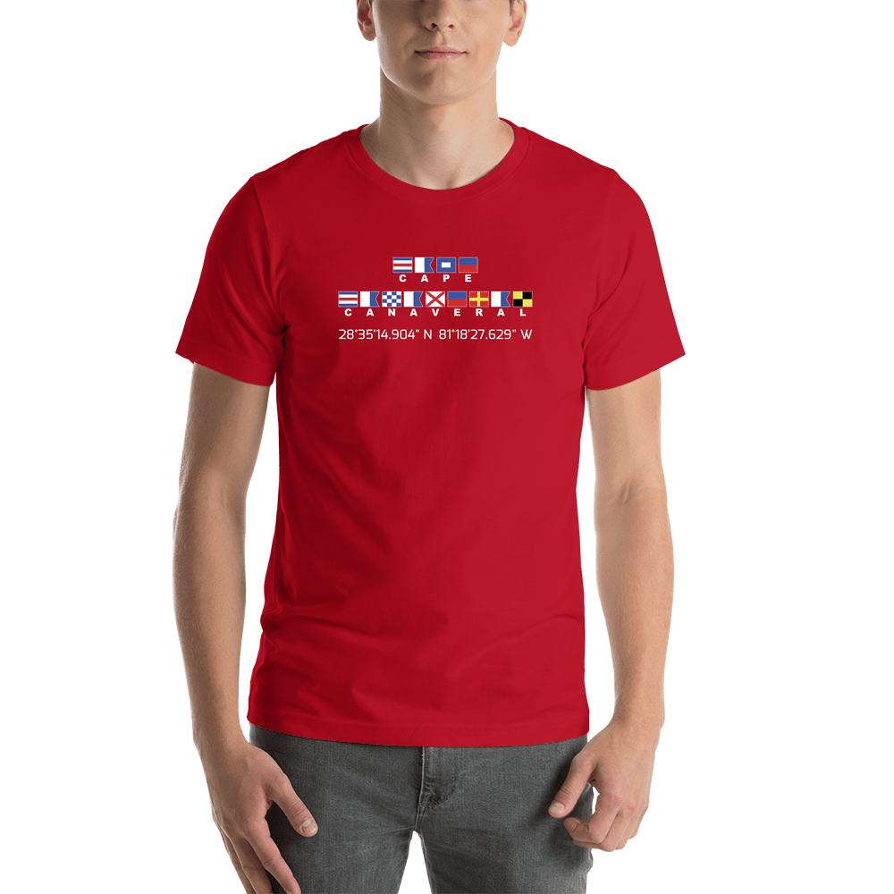 Personalized Nautical Flags T-Shirt - Red - Latitude and Longitude - Shirt View