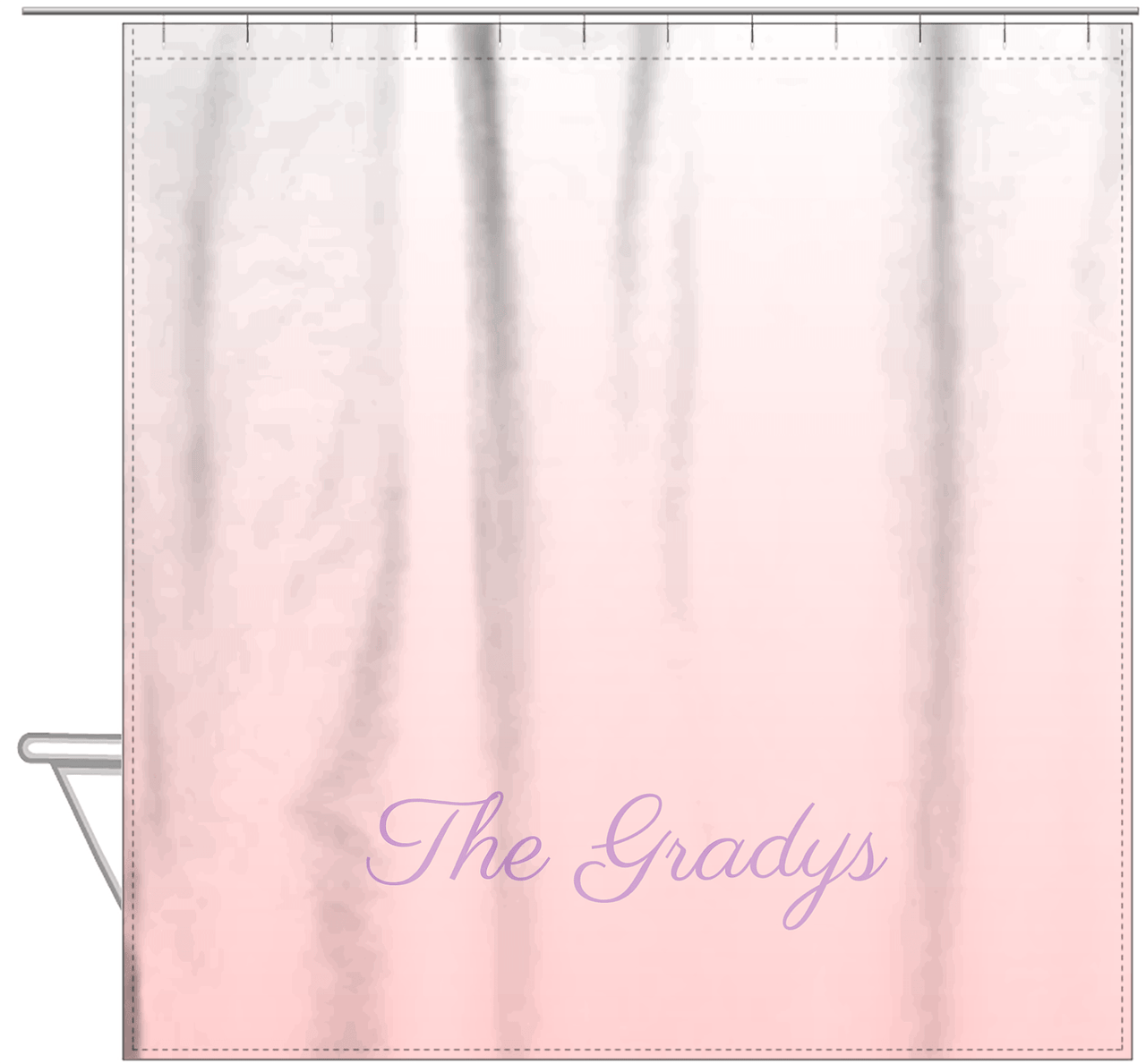 Personalized Ombre Shower Curtain - Pink and White - With Default Text - Ombre I - Hanging View