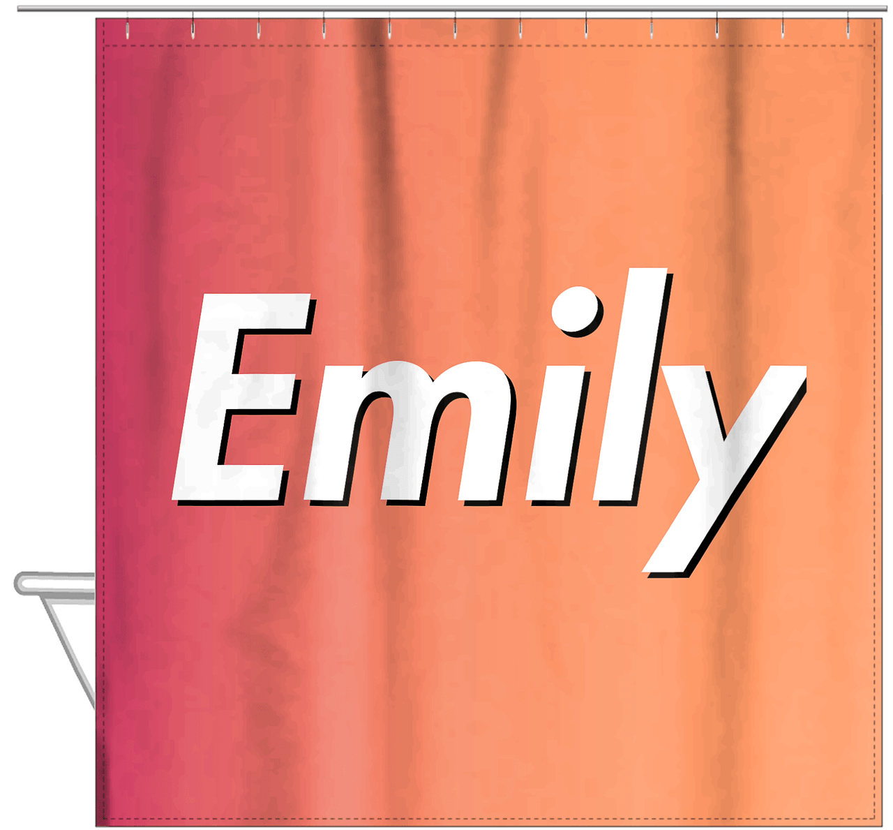 Personalized Ombre Shower Curtain - Orange and Pink - Hanging View