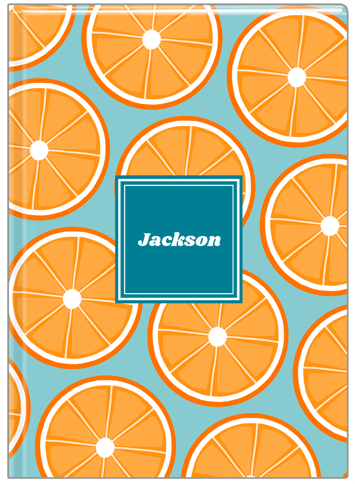 Personalized Oranges Journal - Blue Background - Square Nameplate - Front View