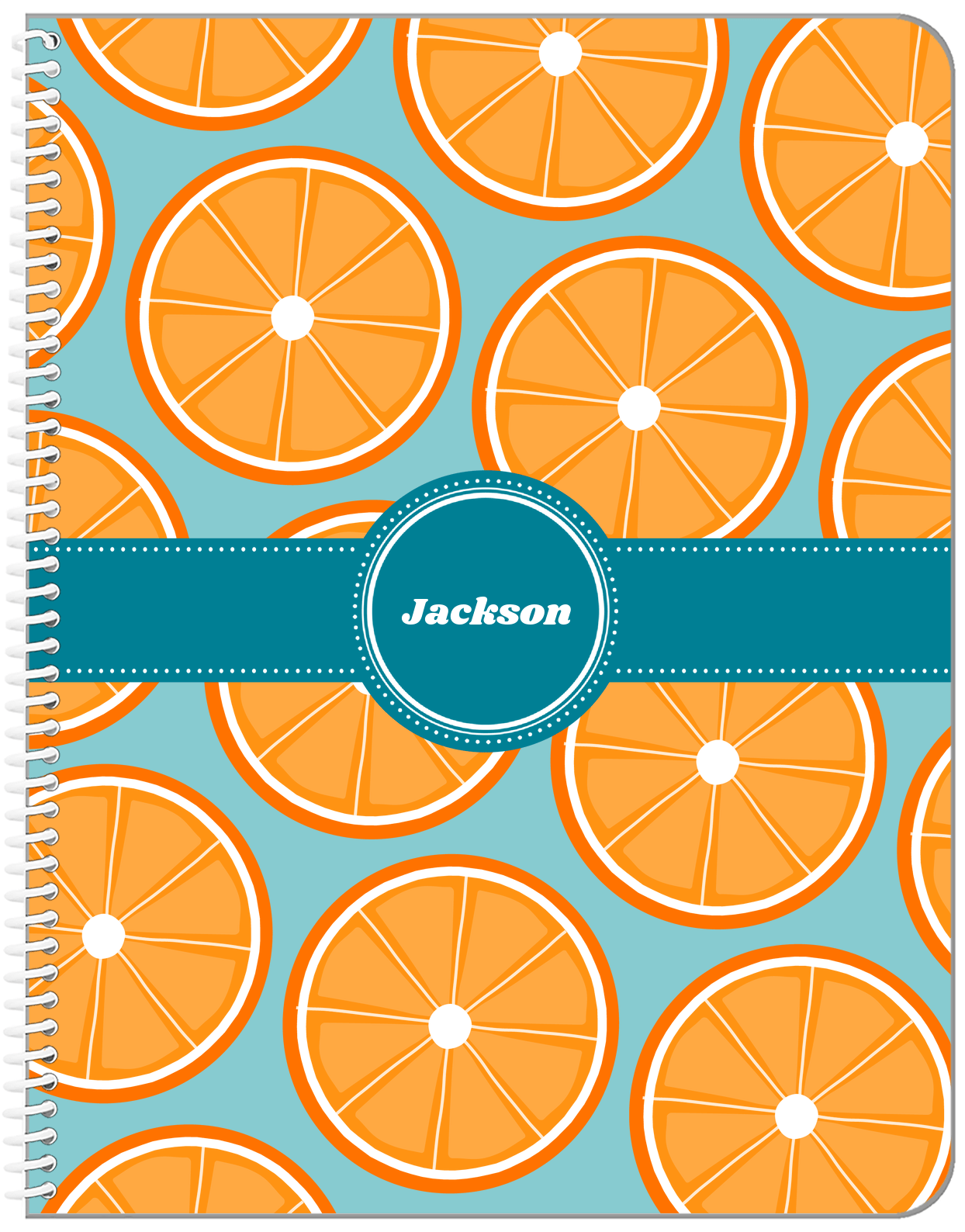 Personalized Oranges Notebook - Circle Ribbon Nameplate - Front View