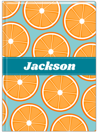 Thumbnail for Personalized Oranges Journal - Blue Background - Ribbon Nameplate - Front View