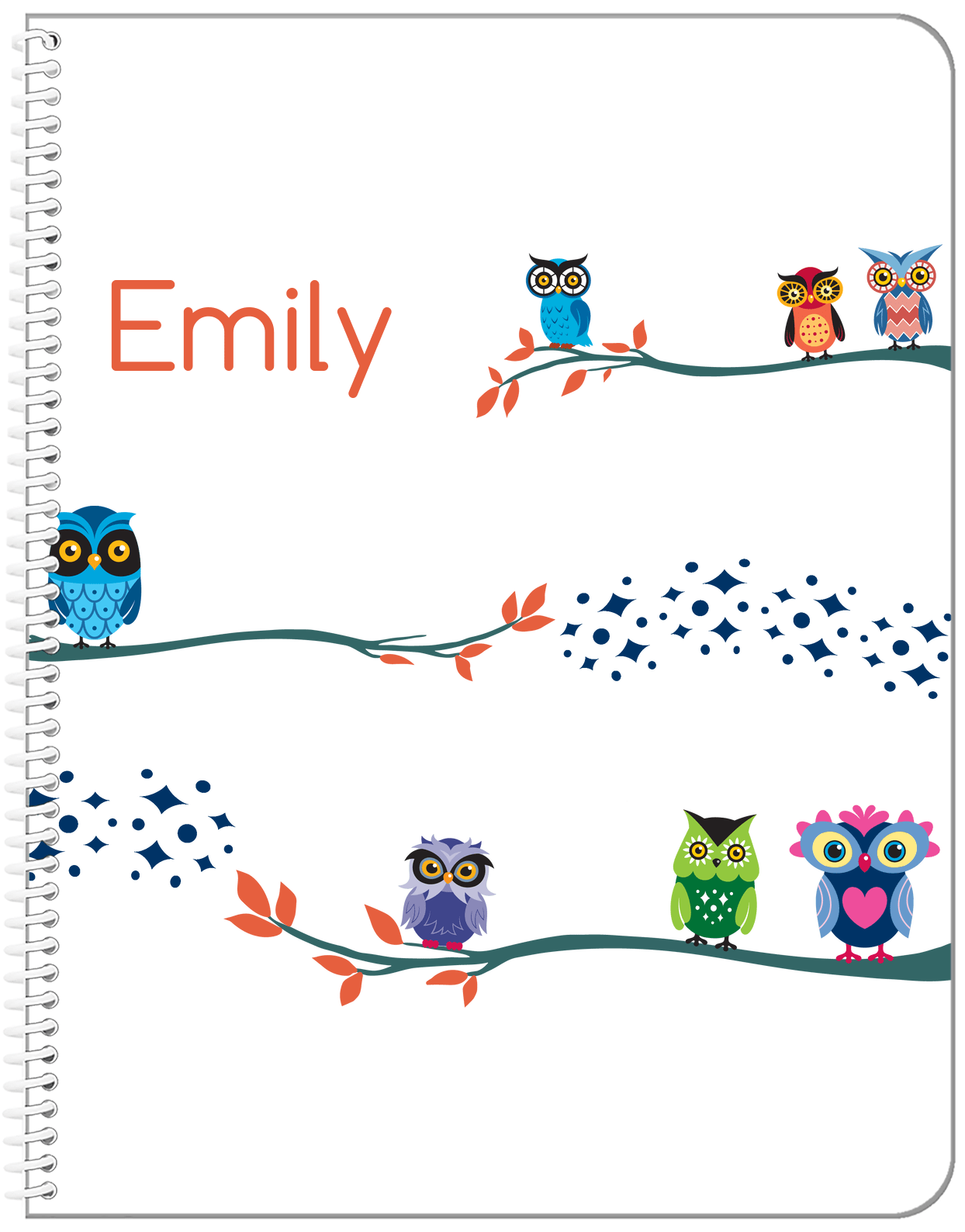 Personalized Owl Notebook VIII - White Background - Owl II - Front View