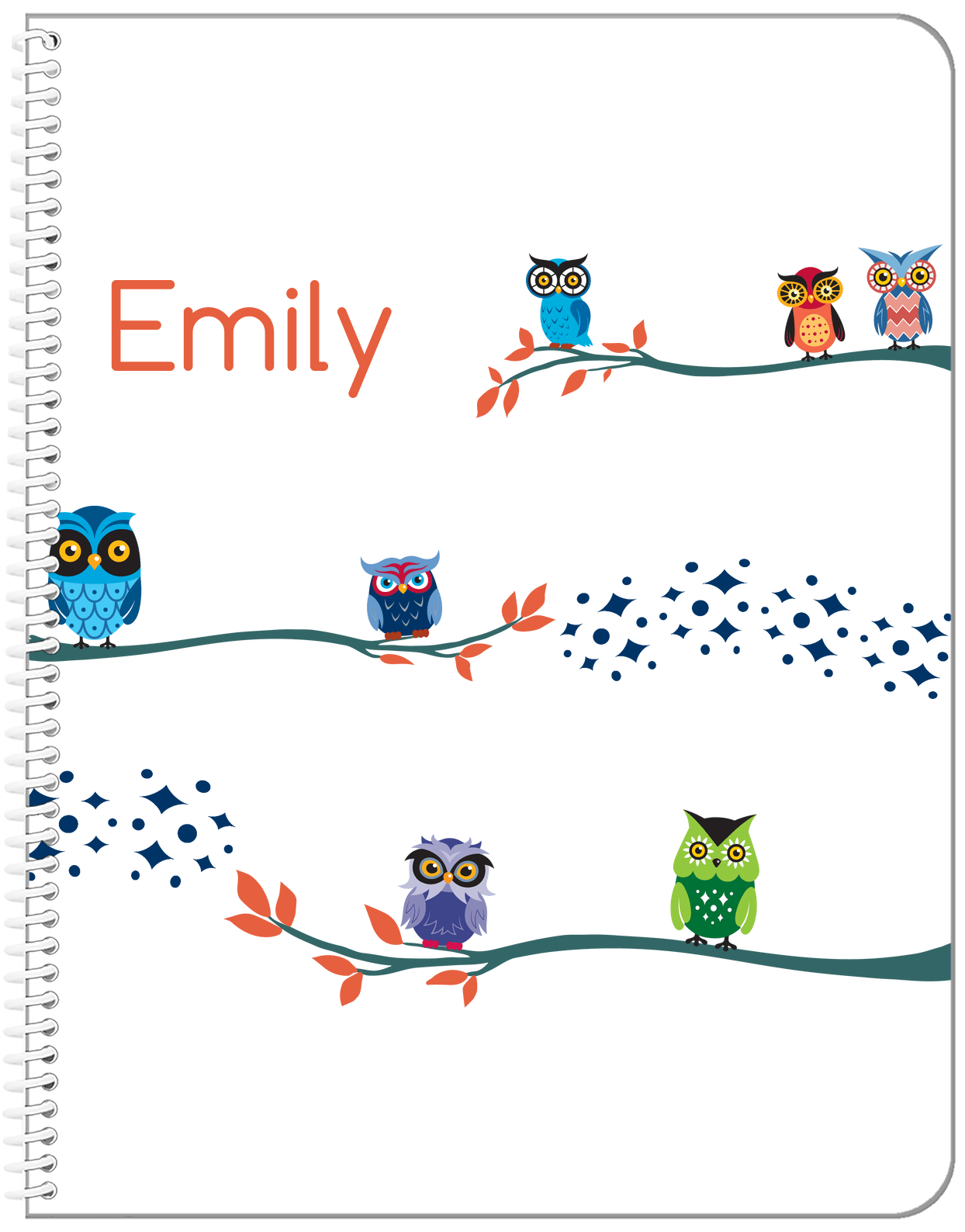 Personalized Owl Notebook VIII - White Background - Owl III - Front View