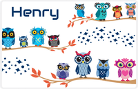 Thumbnail for Personalized Owl Placemat - All Owls I - Owl 03 - White Background with Blue Owl -  View