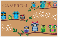 Thumbnail for Personalized Owl Placemat - All Owls I - Owl 07 - Brown Background with Green Owl -  View