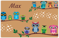 Thumbnail for Personalized Owl Placemat - All Owls I - Owl 02 - Brown Background with Green Owl -  View