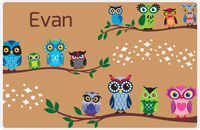 Thumbnail for Personalized Owl Placemat - All Owls I - Owl 10 - Brown Background with Green Owl -  View