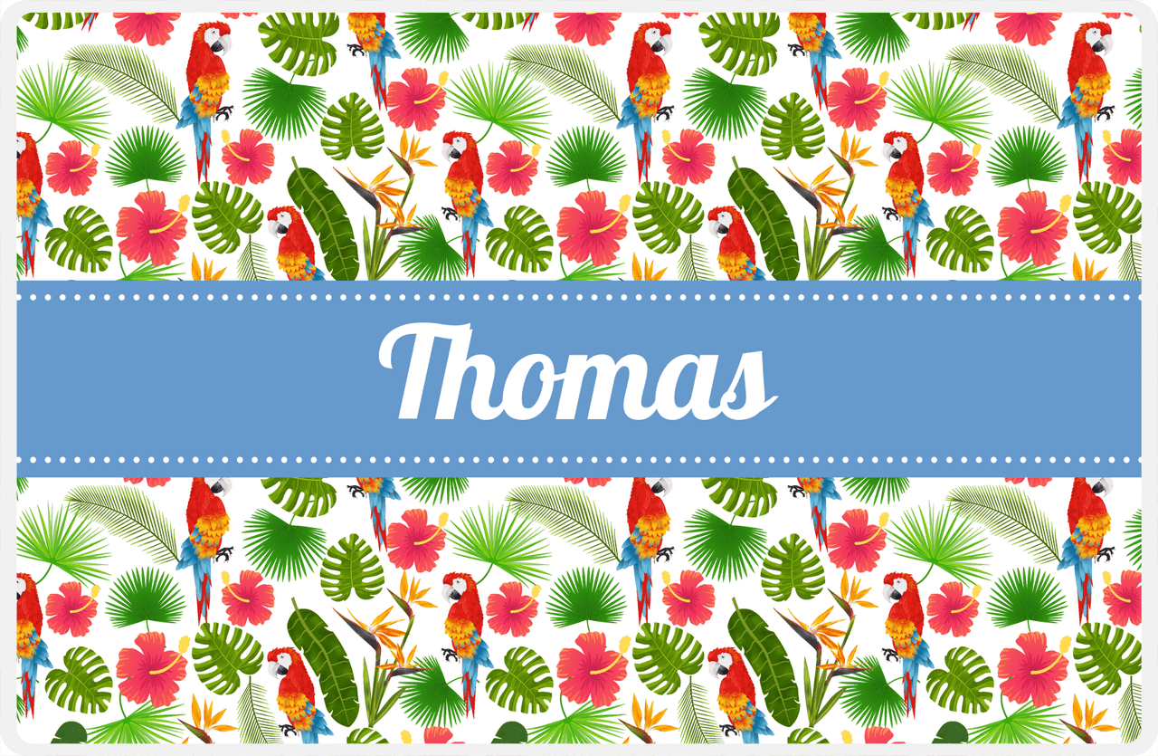 Personalized Palm Fronds Placemat III - Macaw Pattern - Ribbon Nameplate -  View