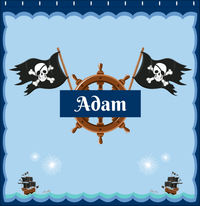 Thumbnail for Personalized Pirate Shower Curtain XXVI - Ocean Ships - Blue Nameplate - Decorate View