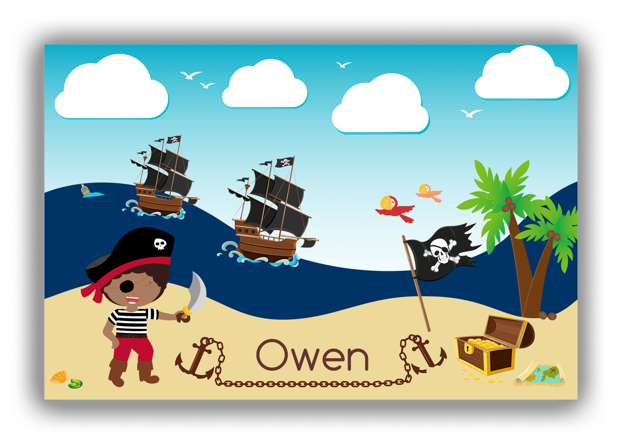 Personalized Pirate Canvas Wrap & Photo Print VIII - Blue Background - Black Boy with Sword - Front View
