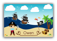 Thumbnail for Personalized Pirate Canvas Wrap & Photo Print VIII - Blue Background - Brown Hair Boy with Sword - Front View