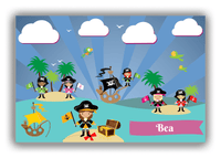 Thumbnail for Personalized Pirate Canvas Wrap & Photo Print XXI - Blue Background - Brunette Girl with Flag - Front View