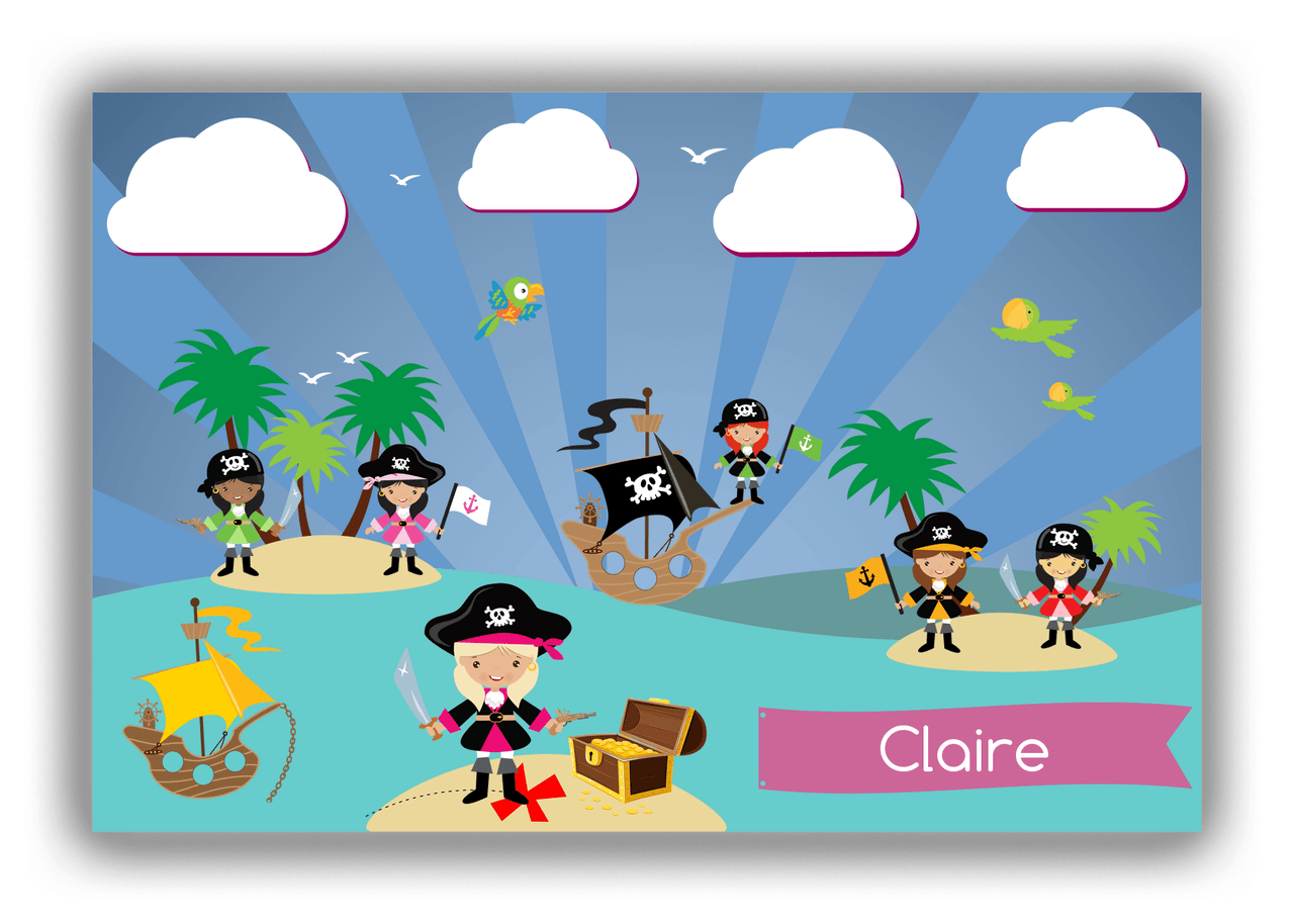 Personalized Pirate Canvas Wrap & Photo Print XXII - Blue Background - Blonde Girl with Sword - Front View
