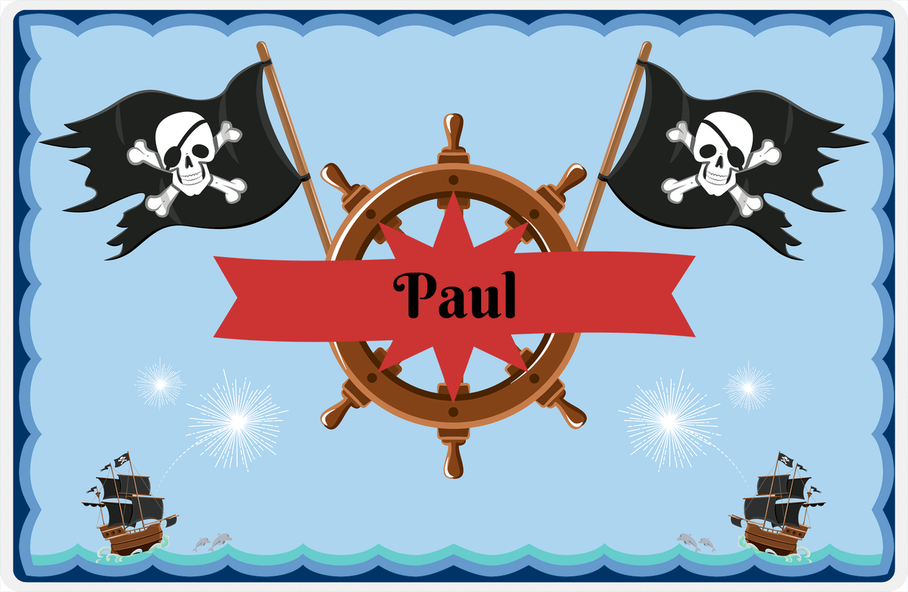 Personalized Pirate Placemat - Ocean Ships - Red Star Banner -  View