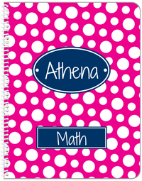 Thumbnail for Personalized Polka Dots Notebook - Hot Pink and Navy - Oval Nameplate - Front View