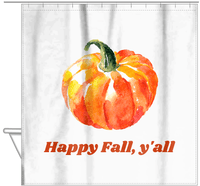 Thumbnail for Personalized Pumpkin Shower Curtain - White Background - Text Below Pumpkin - Hanging View