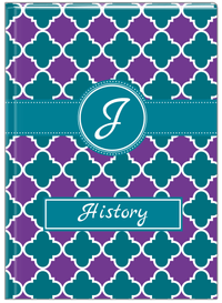 Thumbnail for Personalized Quatrefoil Journal - Purple and Teal - Circle Ribbon Nameplate - Front View