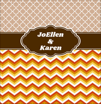 Thumbnail for Personalized Quatrefoil and Chevron IV Shower Curtain - Brown and Orange - Fancy Nameplate II - Decorate View