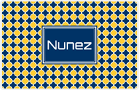 Thumbnail for Personalized Quatrefoil Placemat - Navy and Mustard - Navy Rectangle Frame -  View