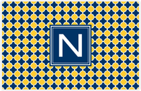 Thumbnail for Personalized Quatrefoil Placemat - Navy and Mustard - Navy Square Frame -  View