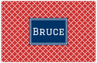 Thumbnail for Personalized Quatrefoil Placemat - Cherry Red and White - Navy Rectangle Frame -  View