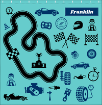 Thumbnail for Personalized Racecar Shower Curtain VI - Teal Background - Nameplate I - Decorate View