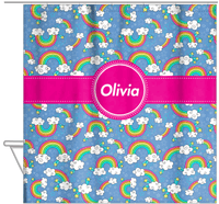 Thumbnail for Personalized Rainbows Shower Curtain I - Circle Ribbon Nameplate - Hanging View