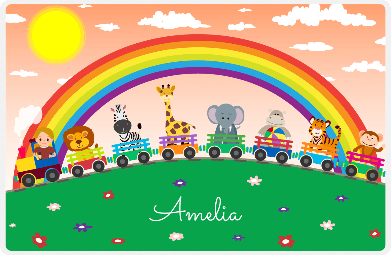 Personalized Rainbow Placemat V - Animal Train - Blonde Girl -  View