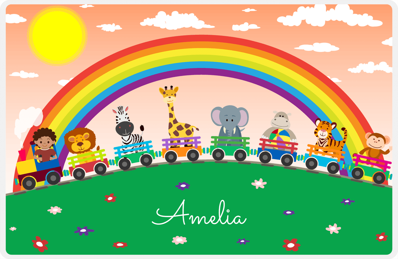 Personalized Rainbow Placemat V - Animal Train - Black Girl -  View