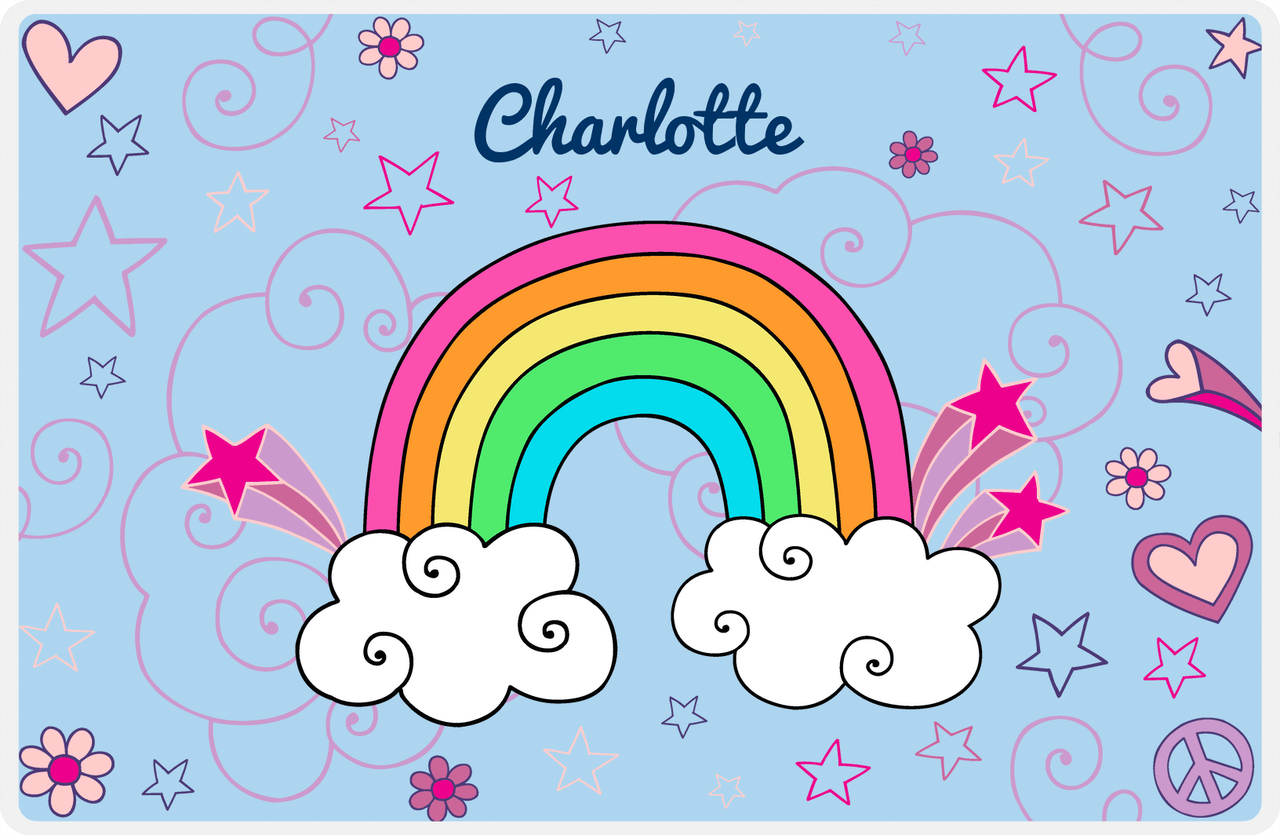 Personalized Rainbow Placemat VI - Rainbow Doodle - Blue Background -  View