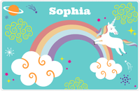Thumbnail for Personalized Rainbow Placemat VII - Rainbow Unicorn - Teal Background -  View