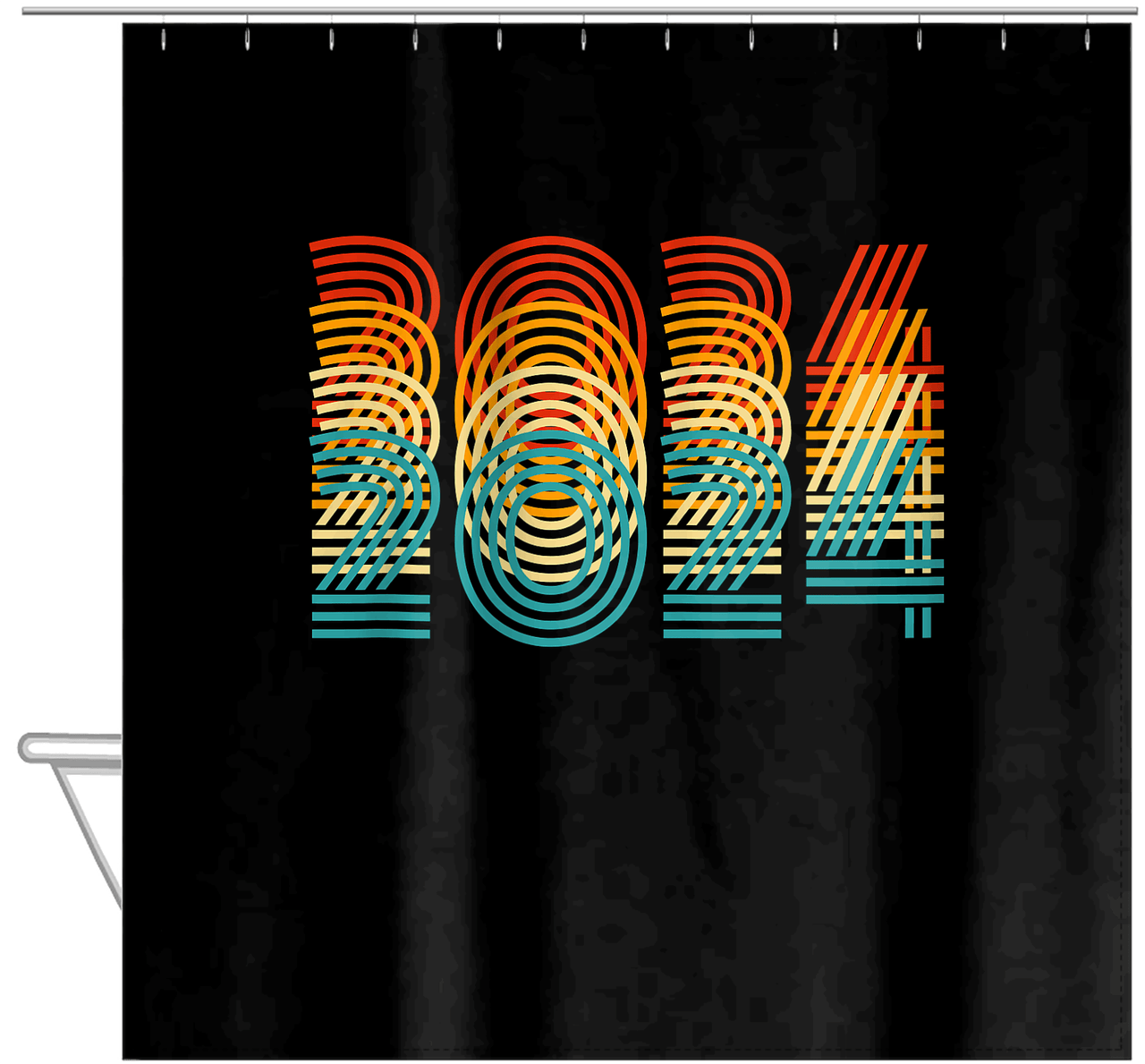 Retro Shower Curtain - 2024 - Hanging View