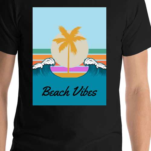 Personalized Retro T-Shirt - Black - Ocean Wave - Shirt Close-Up View