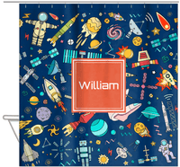 Thumbnail for Personalized Rocket Ship Shower Curtain IX - Square Nameplate - Hanging View