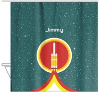 Thumbnail for Personalized Rocket Ship Shower Curtain X - Rocket Ship IV - Hanging View
