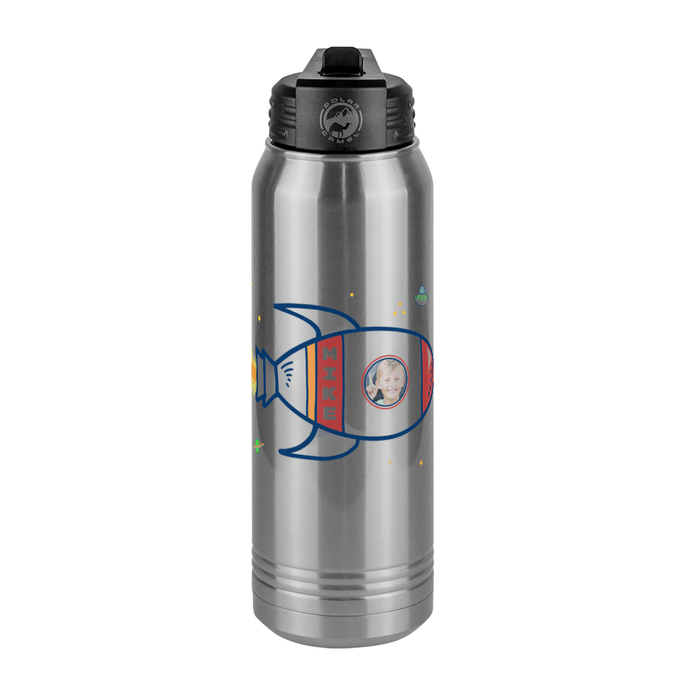 Personalized Rocket Ship Water Bottle (30 oz) - Upload Your Own Image - Front View