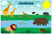 Thumbnail for Personalized Safari / Zoo Placemat VII - Savanna Buddies - Teal Background -  View