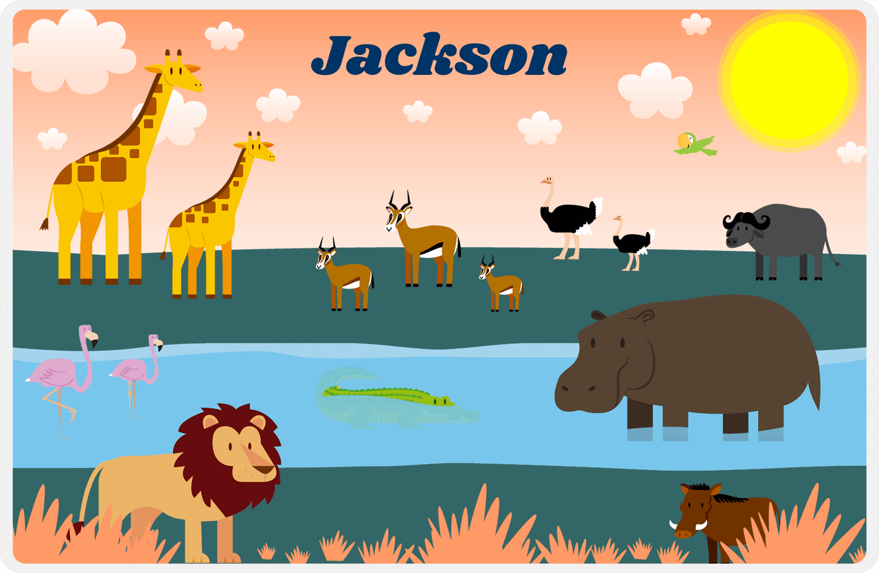 Personalized Safari / Zoo Placemat VII - Savanna Buddies - Orange Background -  View