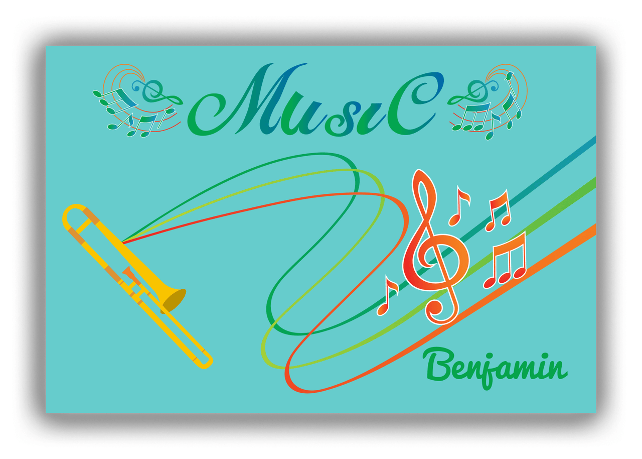 Personalized School Band Canvas Wrap & Photo Print IV - Teal Background - Trombone - Front View