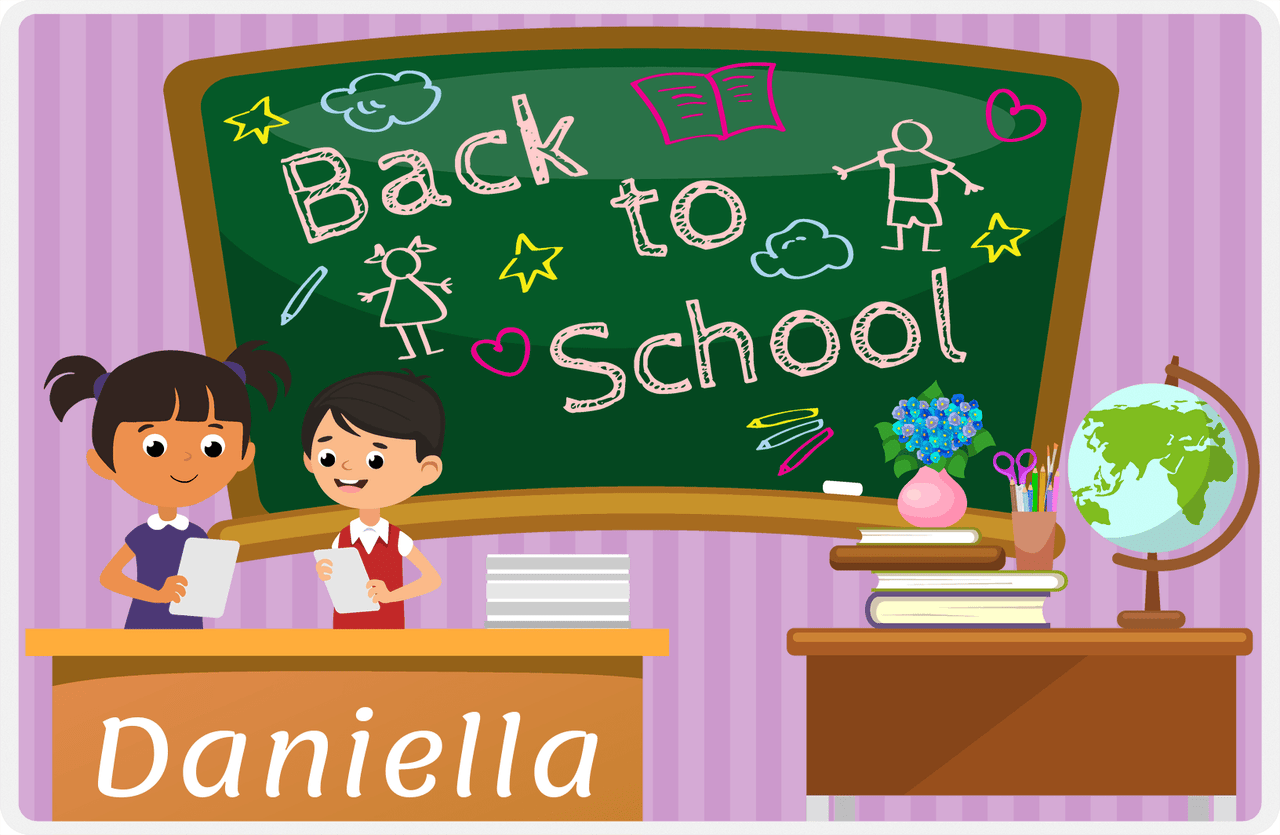 Personalized School Teacher Placemat VI - Chalkboard Friends - Black Girl I -  View