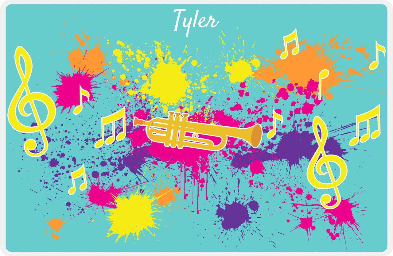 Personalized School Band Placemat XIII - Teal Background - Trumpet -  View