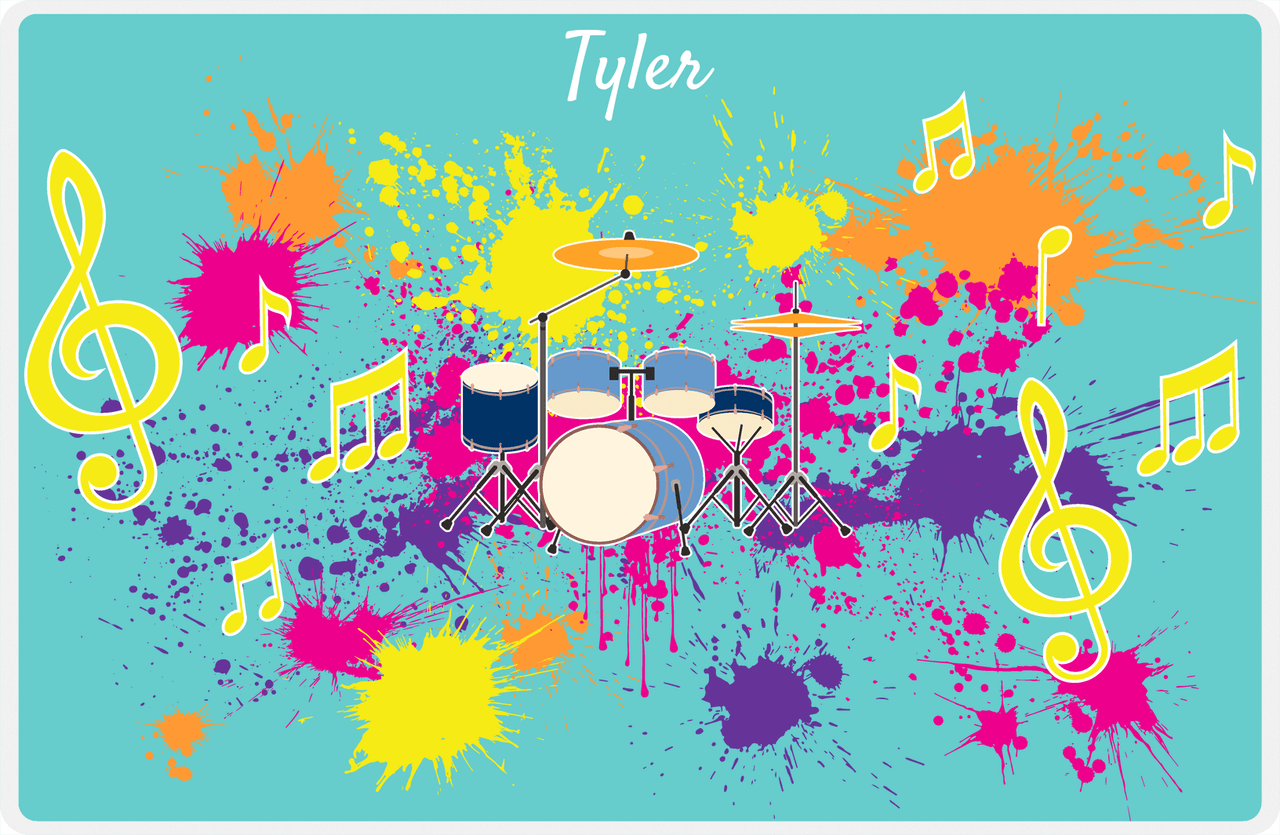 Personalized School Band Placemat XIII - Teal Background - Drum Kit -  View