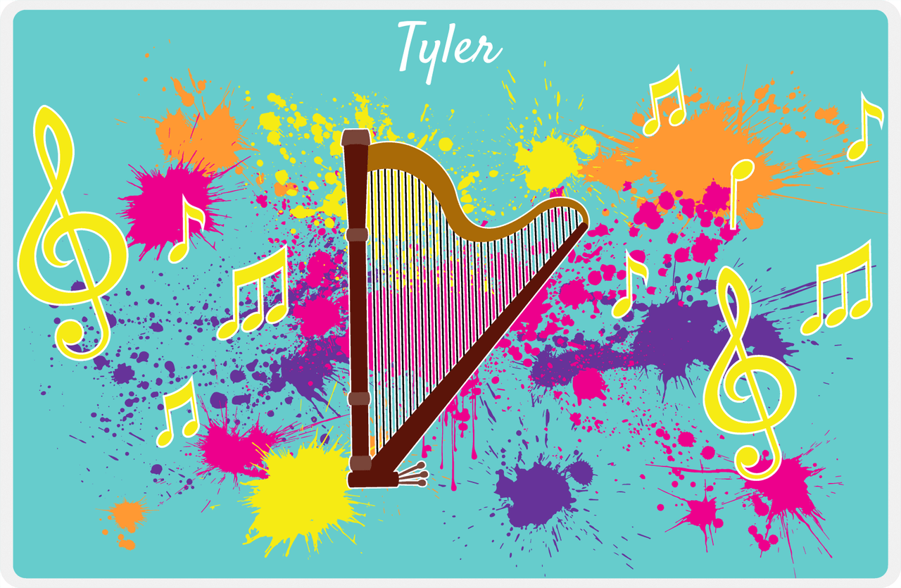 Personalized School Band Placemat XIII - Teal Background - Harp -  View