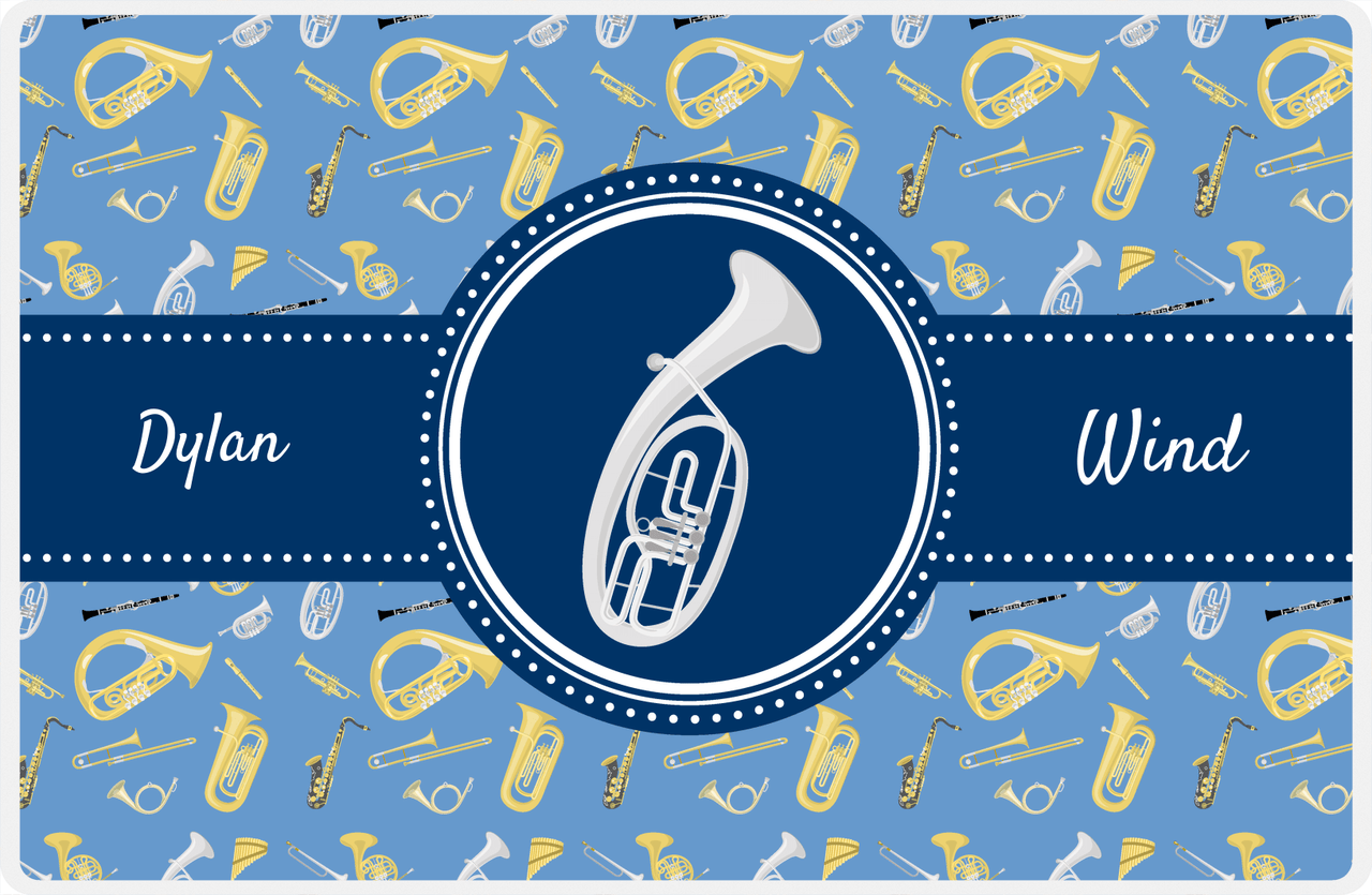 Personalized School Band Placemat XX - Blue Background - French Horn II -  View