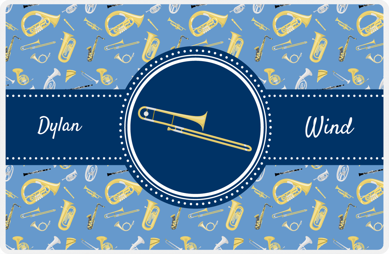 Personalized School Band Placemat XX - Blue Background - Trombone -  View