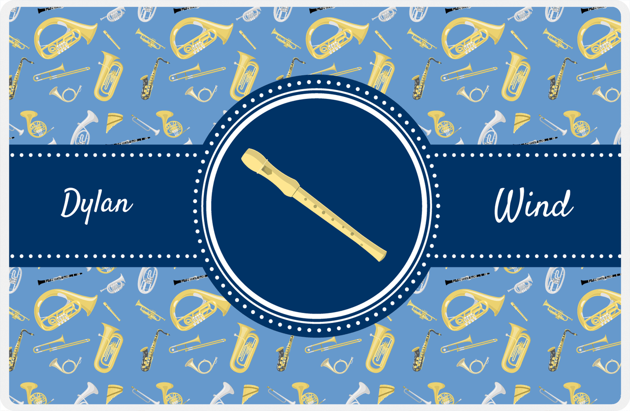 Personalized School Band Placemat XX - Blue Background - Recorder -  View