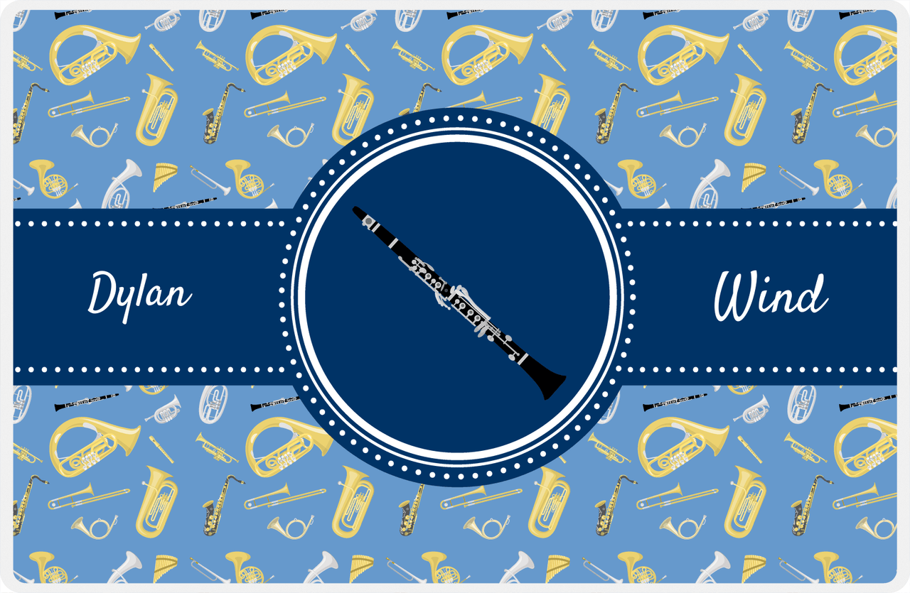 Personalized School Band Placemat XX - Blue Background - Clarinet -  View